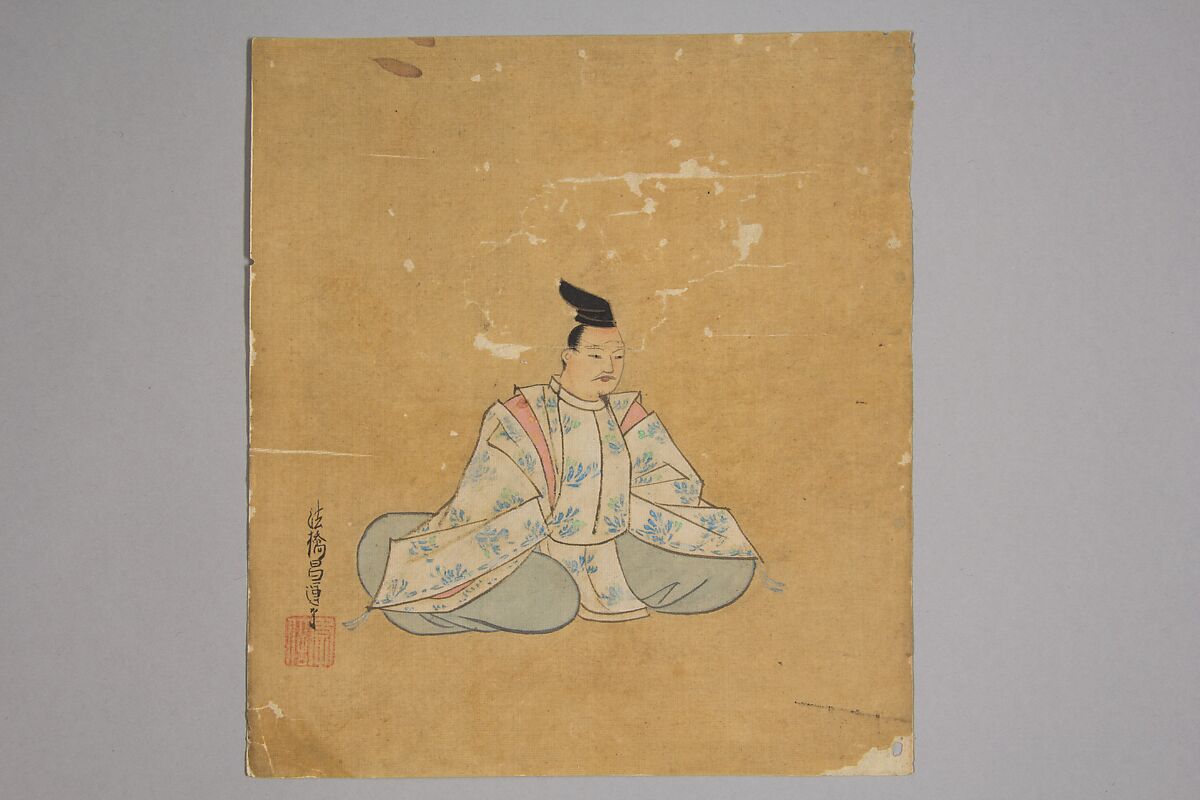 Immortal Poet, Kano Shōun (1637–1702), Unmounted shikisi leaf; ink and color on silk, Japan 