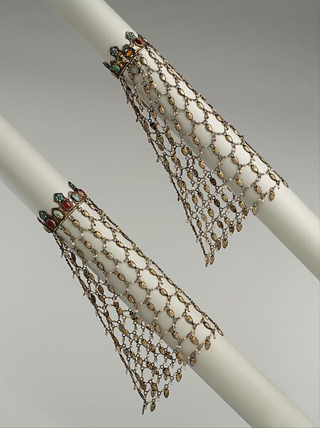 Armband with Sleeves, One of a Pair, Silver, carnelian, agate, and turquoise