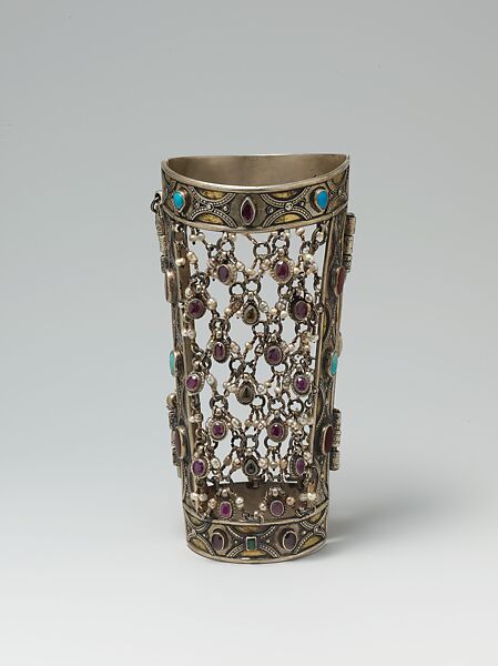 Armband, Silver, pearls, turquoise, agate, and semi-precious stones or glass; fire filded