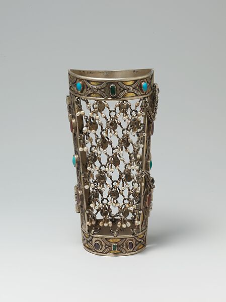 Armband, Silver, pearls, turquoise, agate, and semi-precious stones or glass; fire filded