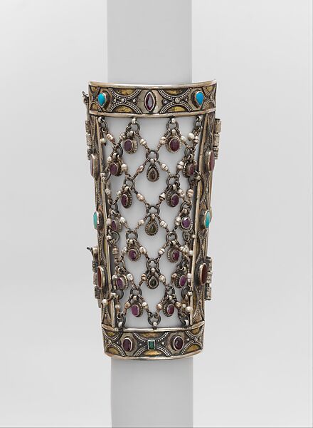 Armband, Silver, pearls, turquoise, agate, and semi-precious stones or glass; fire filded 