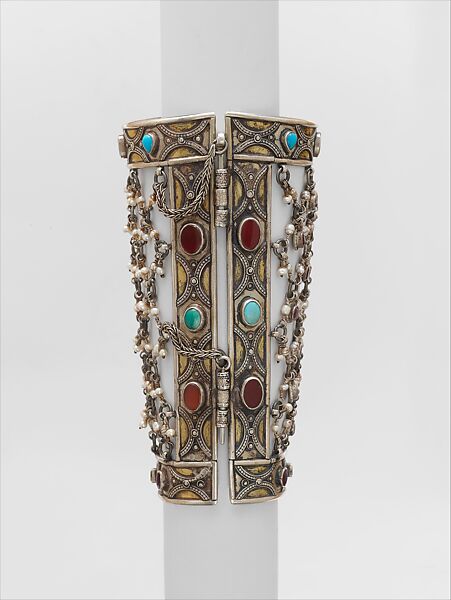 Armband, Silver, pearls, turquoise, agate, and semi-precious stones or glass; fire filded
