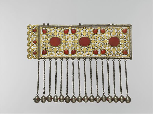 Door Surround, Silver, fire gilded with openwork, decorative wire, twisted wire chains, bells, and cabochon and table cut carnelians