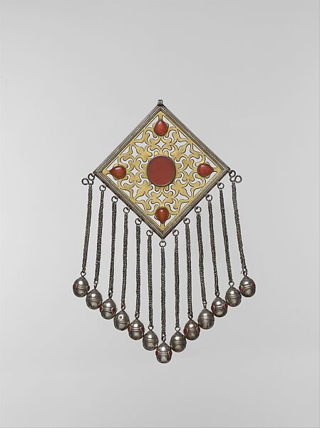 Door Surround, Silver, fire gilded with openwork, decorative wire, twisted wire chains, bells, and cabochon and table cut carnelians