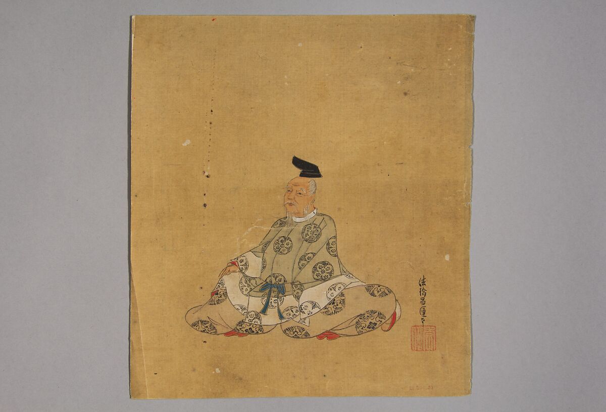 Immortal Poet, Kano Shōun (1637–1702), Unmounted shikisi leaf; ink and color on silk, Japan 