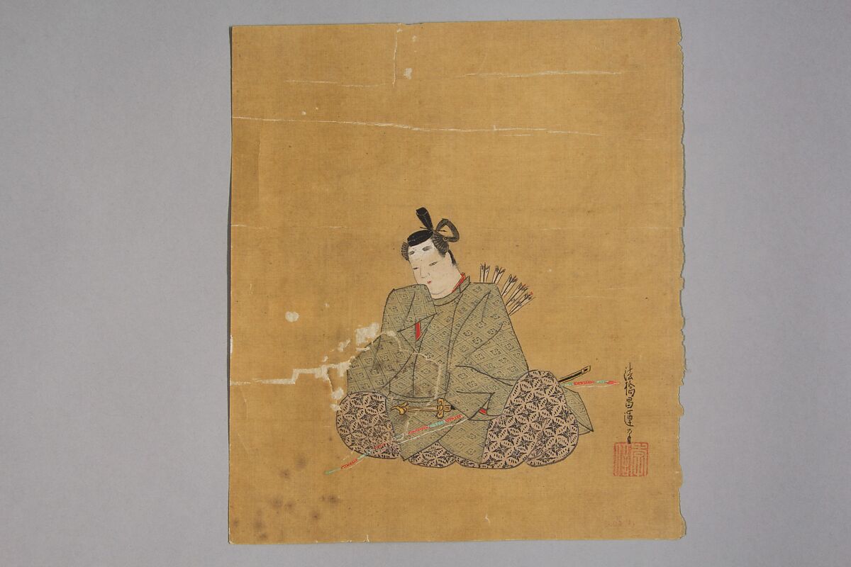 Immortal Poet, Kano Shōun (1637–1702), Unmounted shikisi leaf; ink and color on silk, Japan 