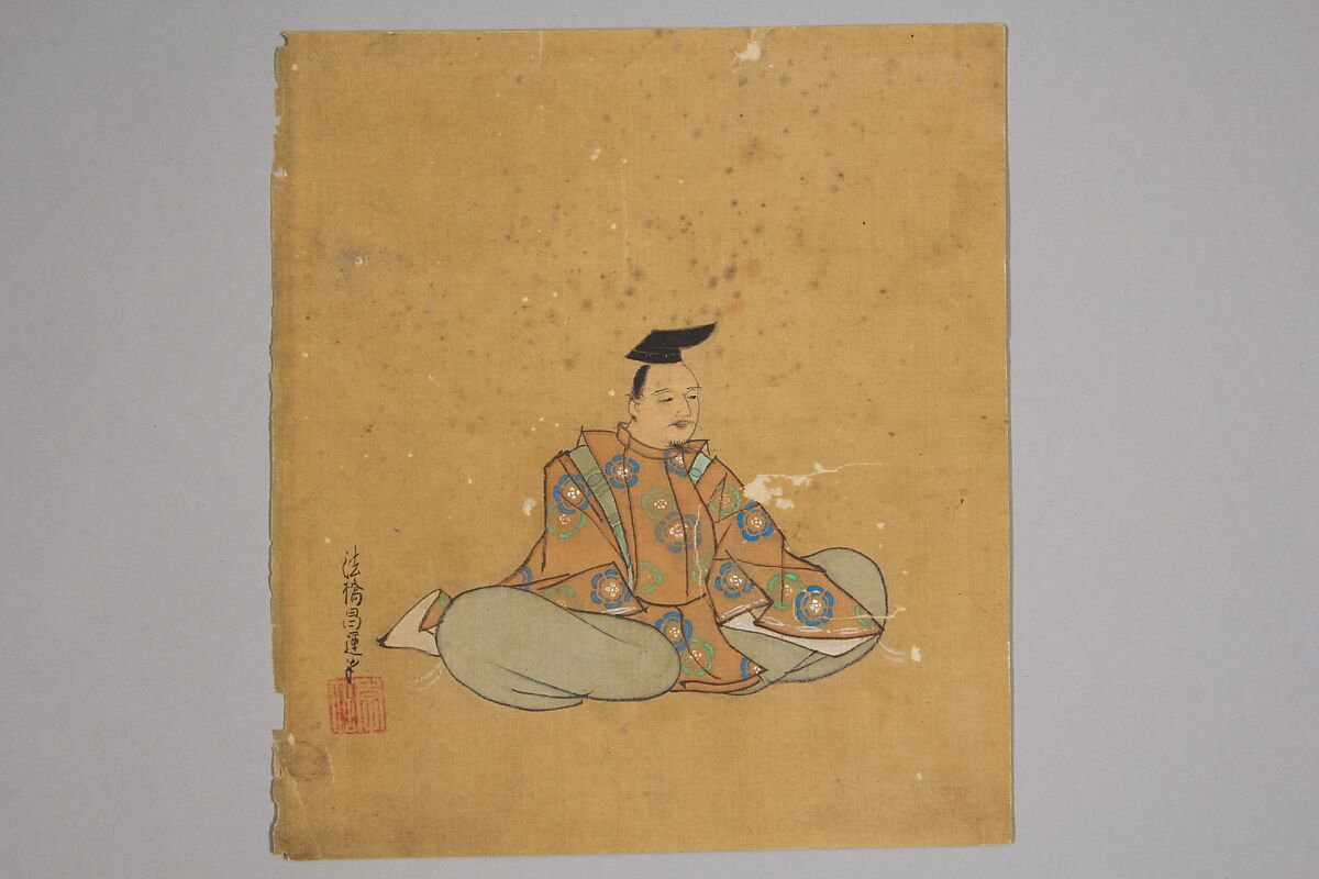 Immortal Poet, Kano Shōun (1637–1702), Unmounted shikisi leaf; ink and color on silk, Japan 