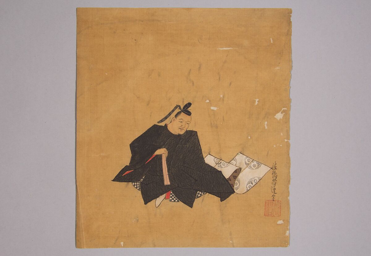 Immortal Poet, Kano Shōun (1637–1702), Unmounted shikisi leaf; ink and color on silk, Japan 