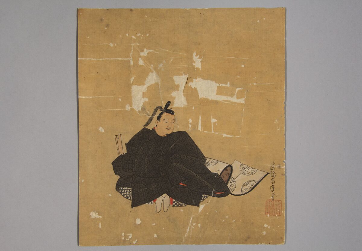 Immortal Poet, Kano Shōun (1637–1702), Unmounted shikisi leaf; ink and color on silk, Japan 