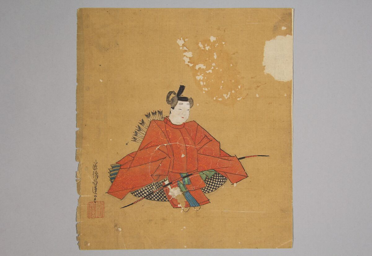 Immortal Poet, Kano Shōun (1637–1702), Unmounted shikisi leaf; ink and color on silk, Japan 