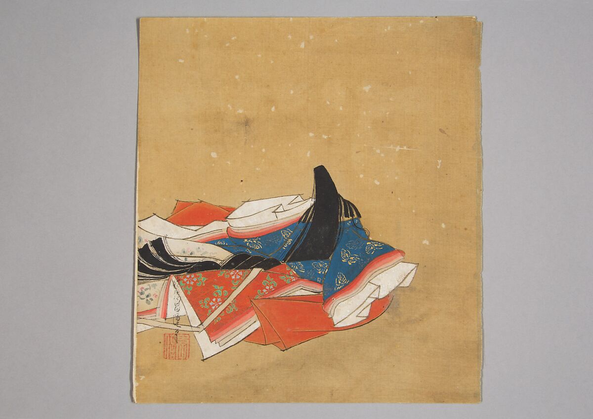 Immortal Poet, Kano Shōun (1637–1702), Unmounted shikisi leaf; ink and color on silk, Japan 