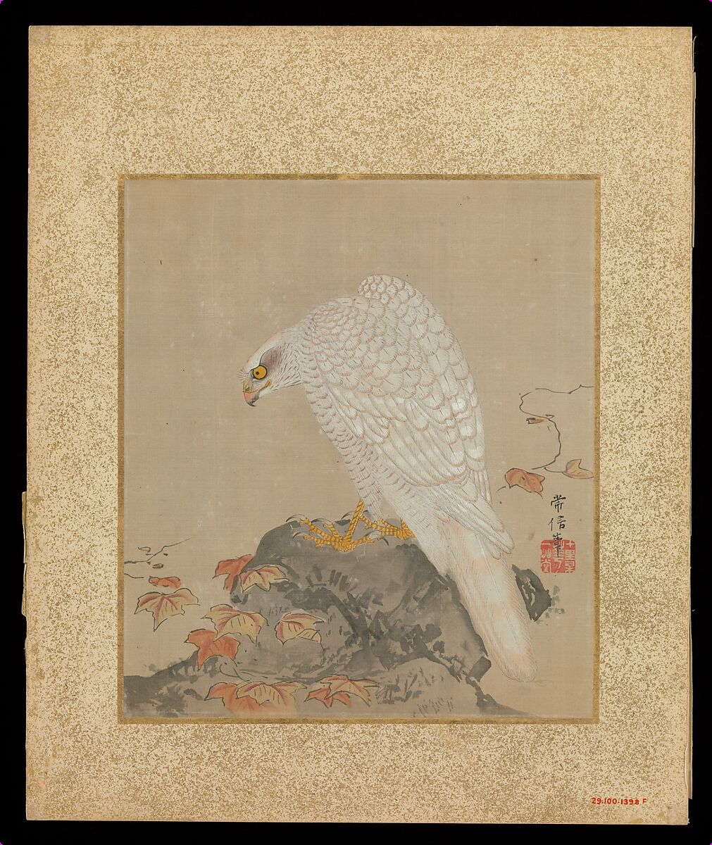 Album of Hawks and Calligraphy, Kano Tsunenobu (Japanese, 1636–1713), Album of ten paintings; ink and color on silk, Japan