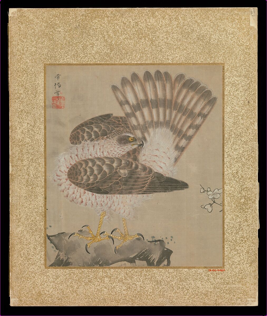 Album of Hawks and Calligraphy, Kano Tsunenobu (Japanese, 1636–1713), Album of ten paintings; ink and color on silk, Japan