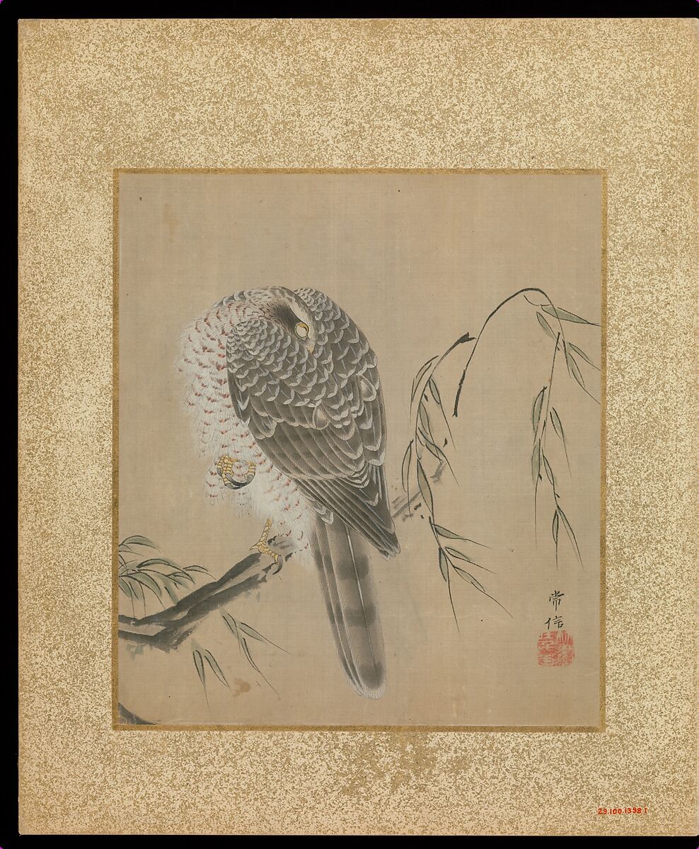 Album of Hawks and Calligraphy, Kano Tsunenobu (Japanese, 1636–1713), Album of ten paintings; ink and color on silk, Japan