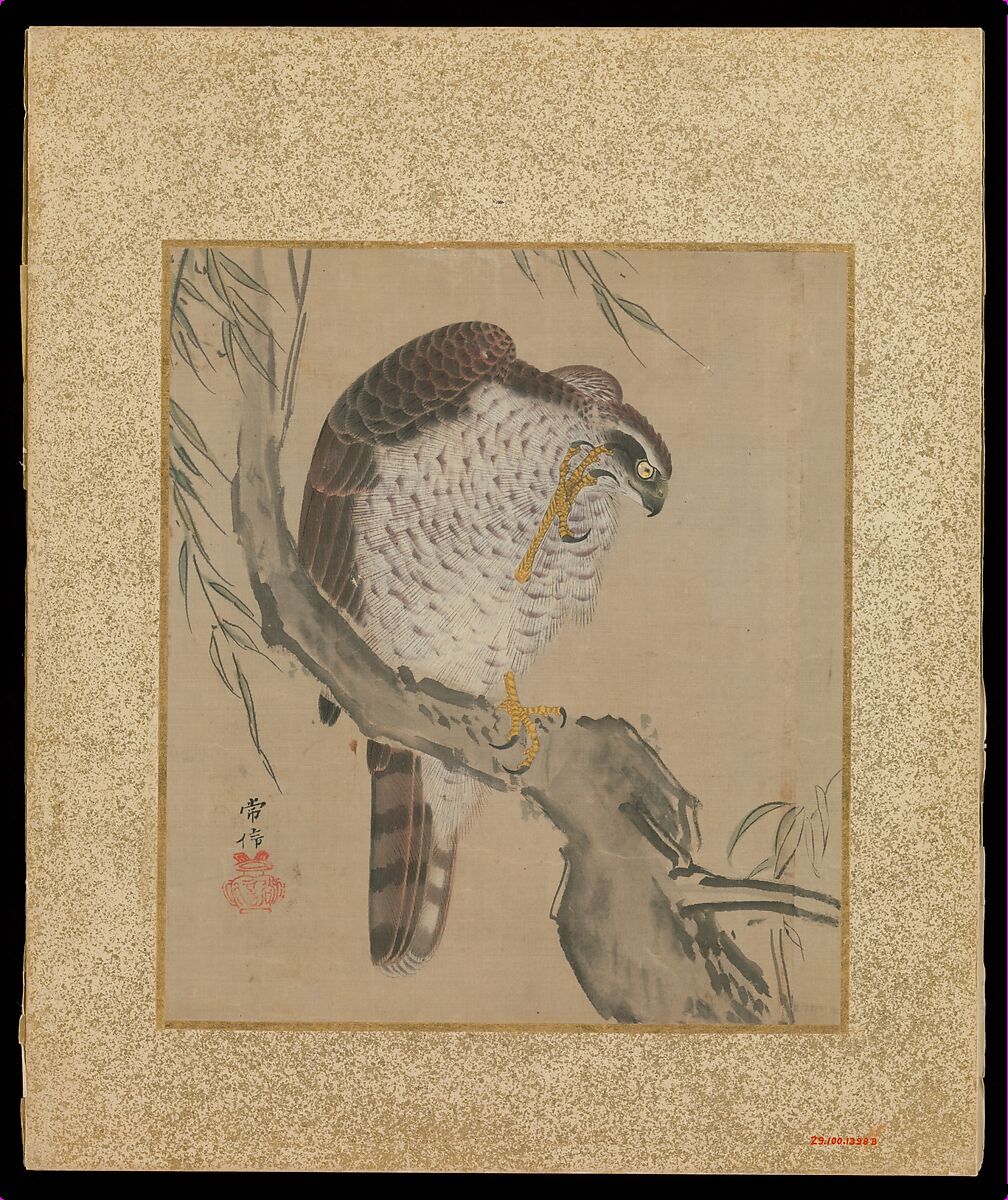 Album of Hawks and Calligraphy, Kano Tsunenobu (Japanese, 1636–1713), Album of ten paintings; ink and color on silk, Japan