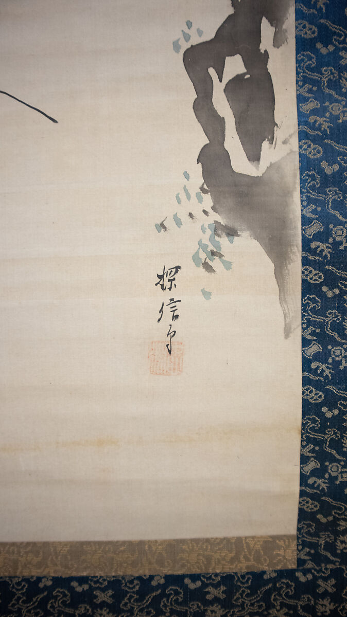 Dove on Plum Tree, Attributed to Kano Tanshin (Morimasa) (Japanese, 1653–1718), Hanging scroll; ink and color on silk, Japan