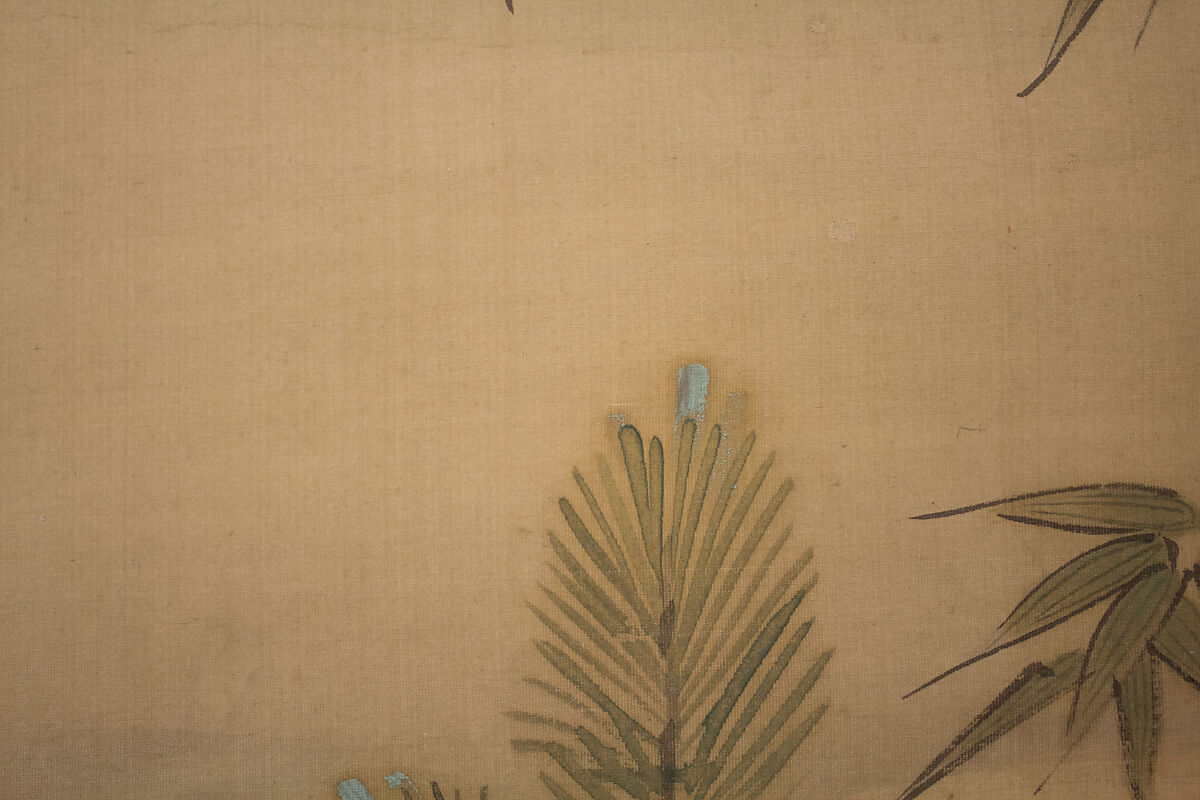 Crane, Tortoise, Pine, and Bamboo under a Rising Sun, Kano Chikanobu (Japanese, 1660–1728), Hanging scroll; ink and color on silk, Japan