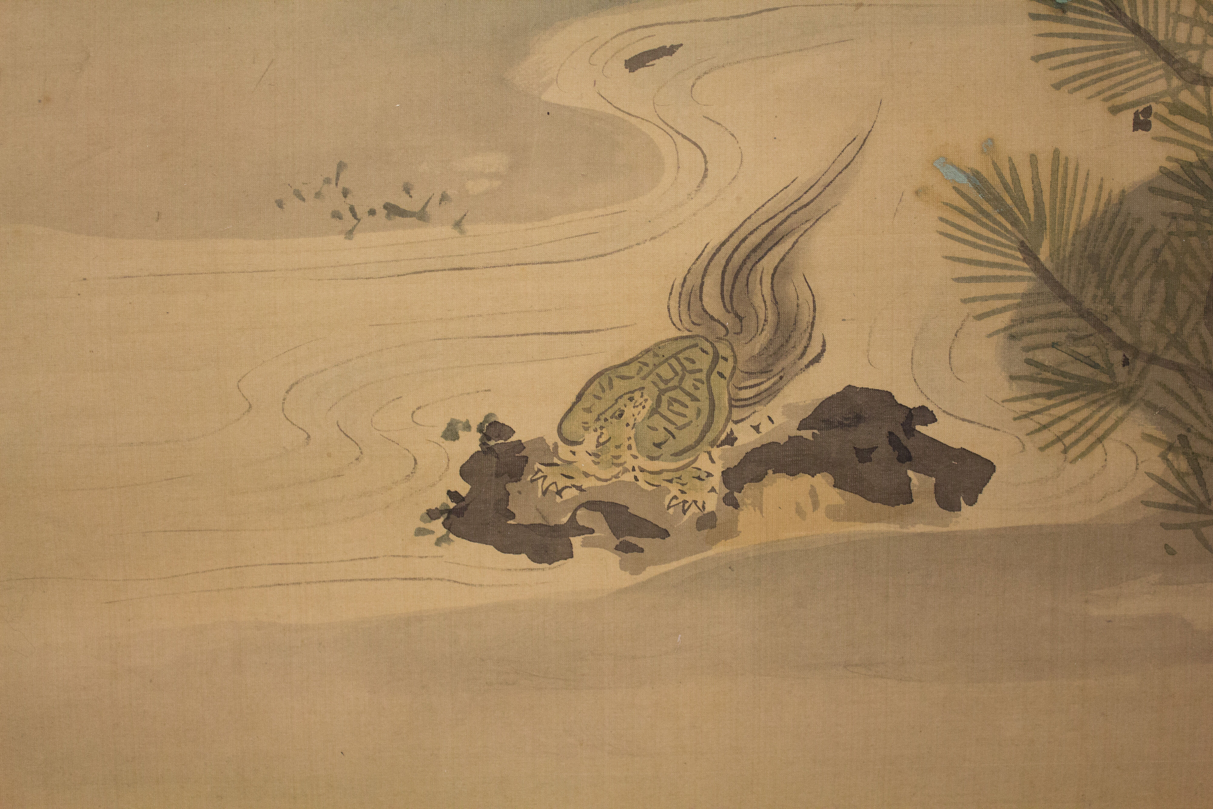 Kano Chikanobu - Crane, Tortoise, Pine, and Bamboo under a Rising