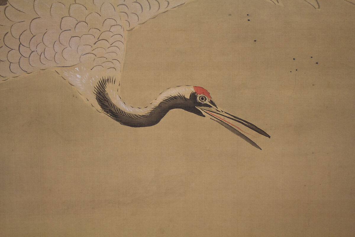 Crane, Tortoise, Pine, and Bamboo under a Rising Sun, Kano Chikanobu (Japanese, 1660–1728), Hanging scroll; ink and color on silk, Japan