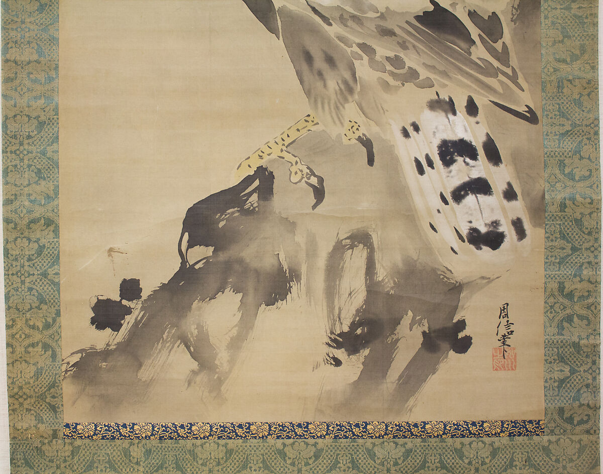 Eagle, Kano Chikanobu (Japanese, 1660–1728), Hanging scroll; ink and color on silk, Japan