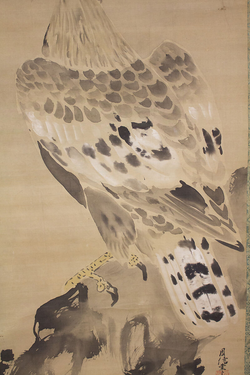Eagle, Kano Chikanobu (Japanese, 1660–1728), Hanging scroll; ink and color on silk, Japan