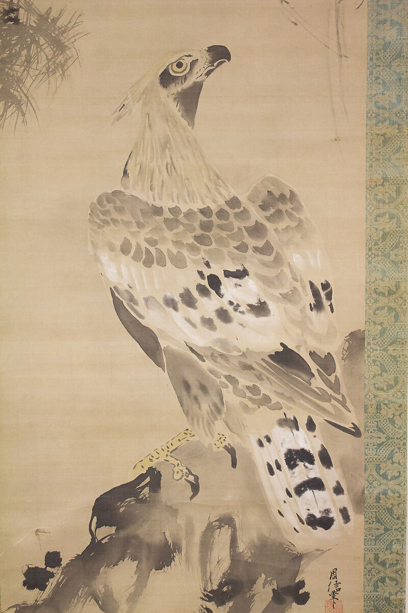 Eagle, Kano Chikanobu (Japanese, 1660–1728), Hanging scroll; ink and color on silk, Japan