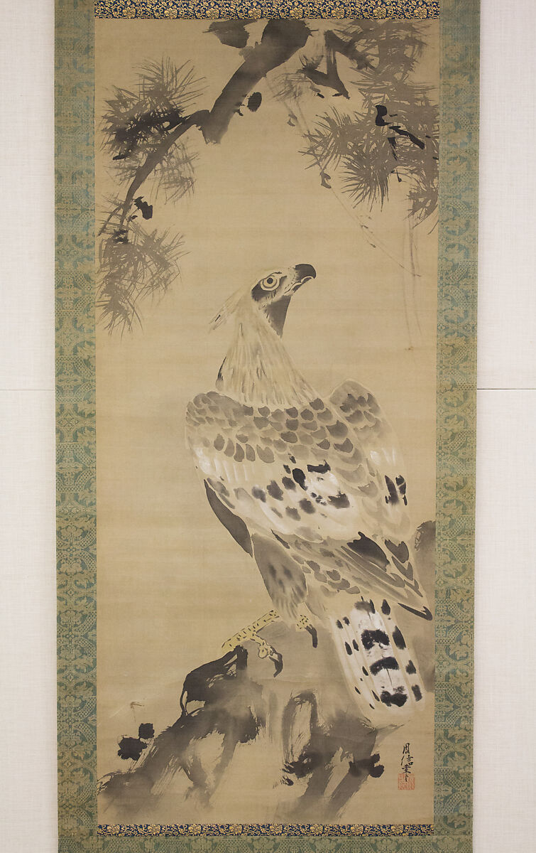 Eagle, Kano Chikanobu (Japanese, 1660–1728), Hanging scroll; ink and color on silk, Japan