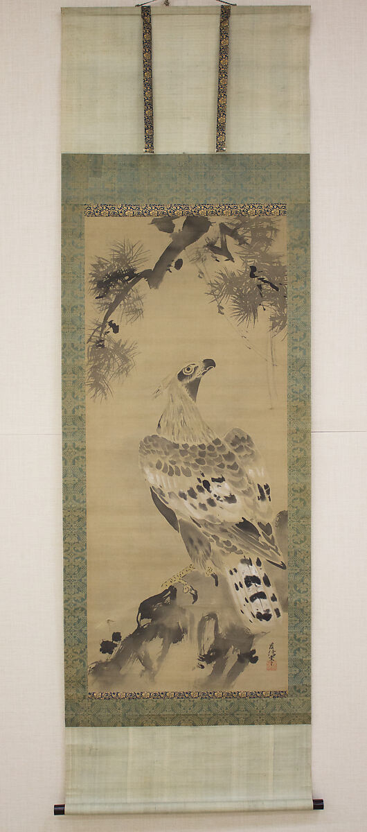 Eagle, Kano Chikanobu (Japanese, 1660–1728), Hanging scroll; ink and color on silk, Japan