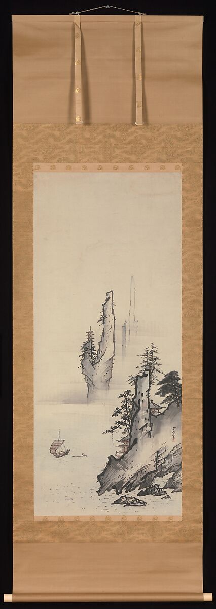 Landscape, Kusumi Morikage (ca. 1620–1690), Hanging scroll; ink on paper, Japan