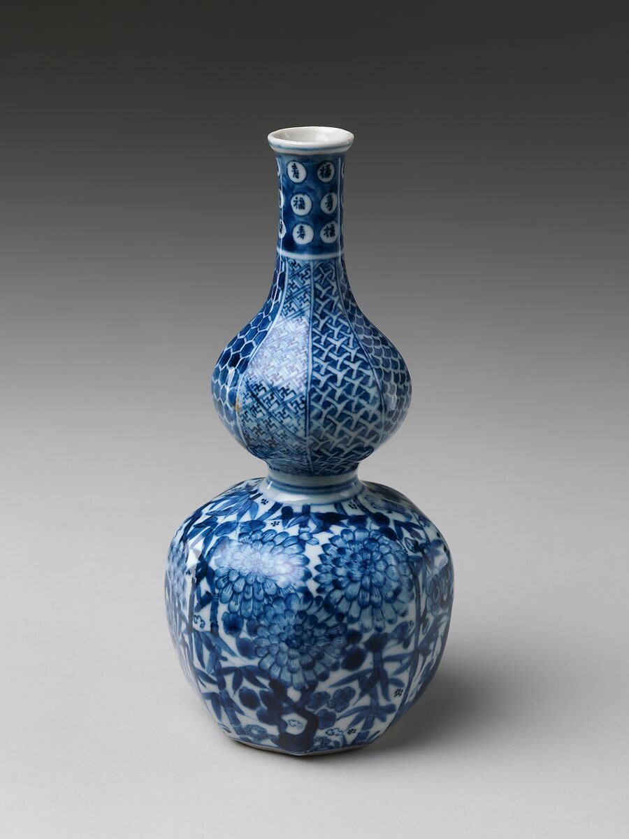 Wine Bottle with Three Friends of Winter, Porcelain painted with cobalt blue under transparent glaze , Japan 