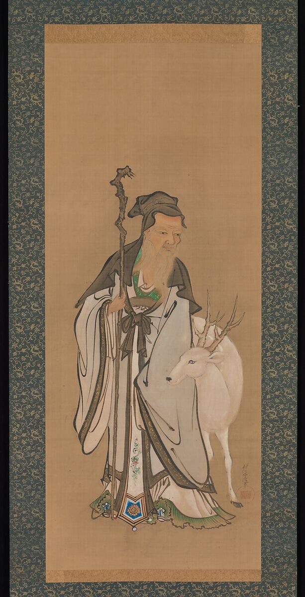 Jurōjin, Kano Tanshin Moromichi (Japanese, 1785–1835), Hanging scroll; ink on silk, Japan 