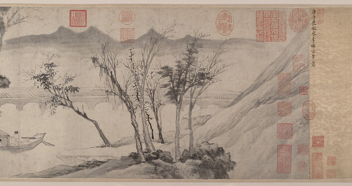 Farewell at the Bridge of the Hanging Rainbow, Attributed to Tang Yin (Chinese, 1470–1524), Handscroll; ink on paper, China