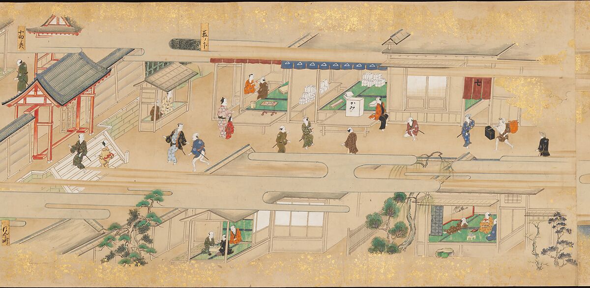 Street Scenes in Kyoto, Handscroll; ink and color on paper, Japan