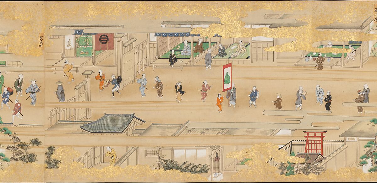 Street Scenes in Kyoto, Handscroll; ink and color on paper, Japan