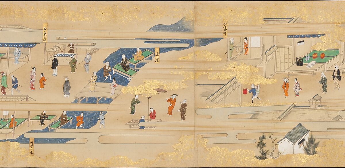 Street Scenes in Kyoto, Handscroll; ink and color on paper, Japan