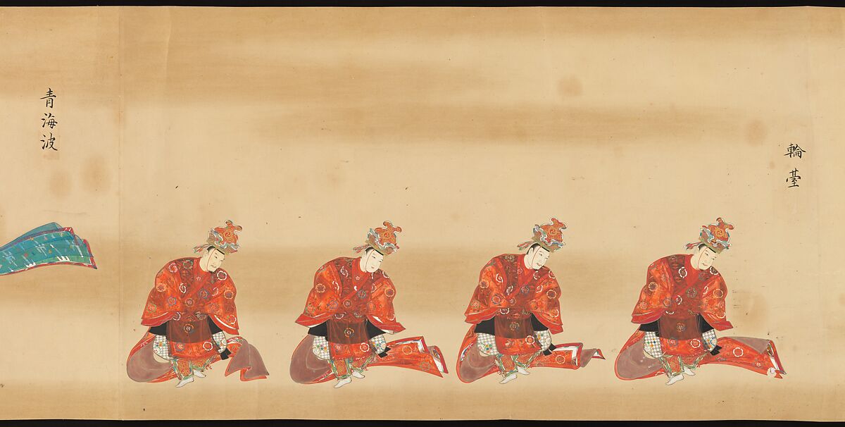 Bugaku Scroll, Handscroll from set of two; ink, color, and gold on paper, Japan