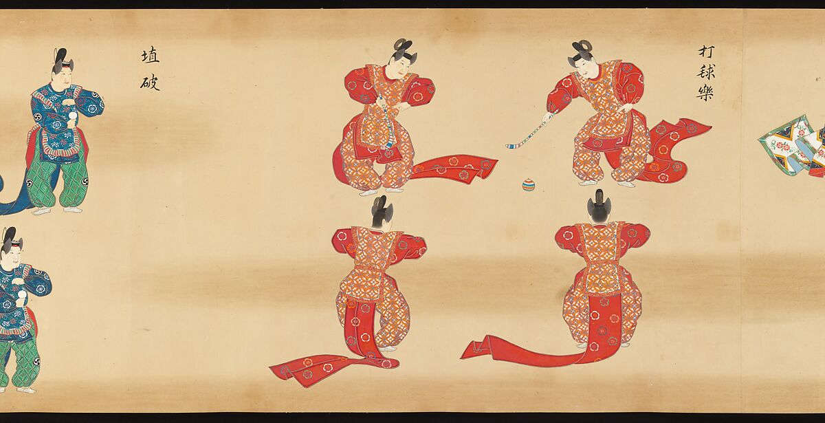 Bugaku Scroll, Handscroll from set of two; ink, color, and gold on paper, Japan