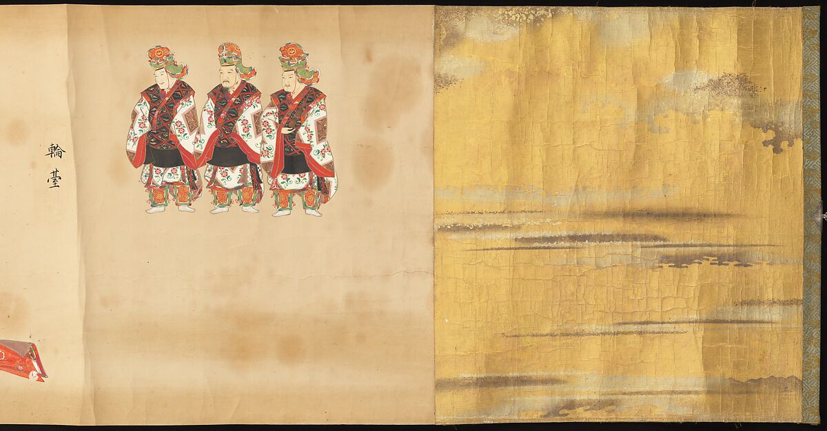Bugaku Scroll, Handscroll from set of two; ink, color, and gold on paper, Japan