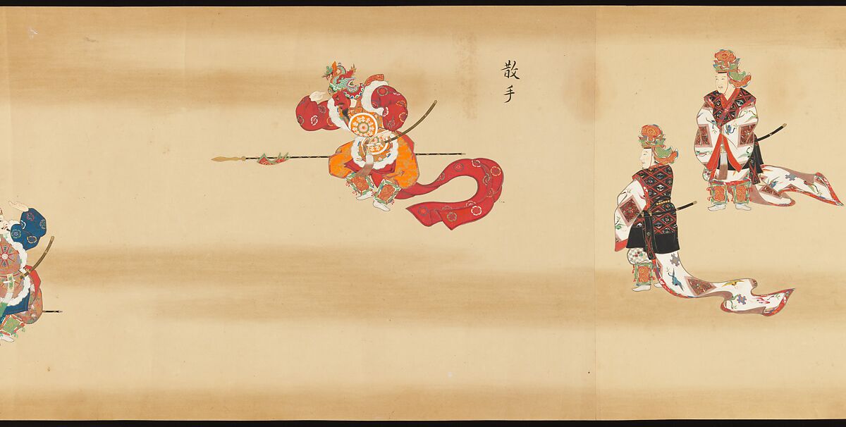 Bugaku Scroll, Handscroll from set of two; ink, color, and gold on paper, Japan