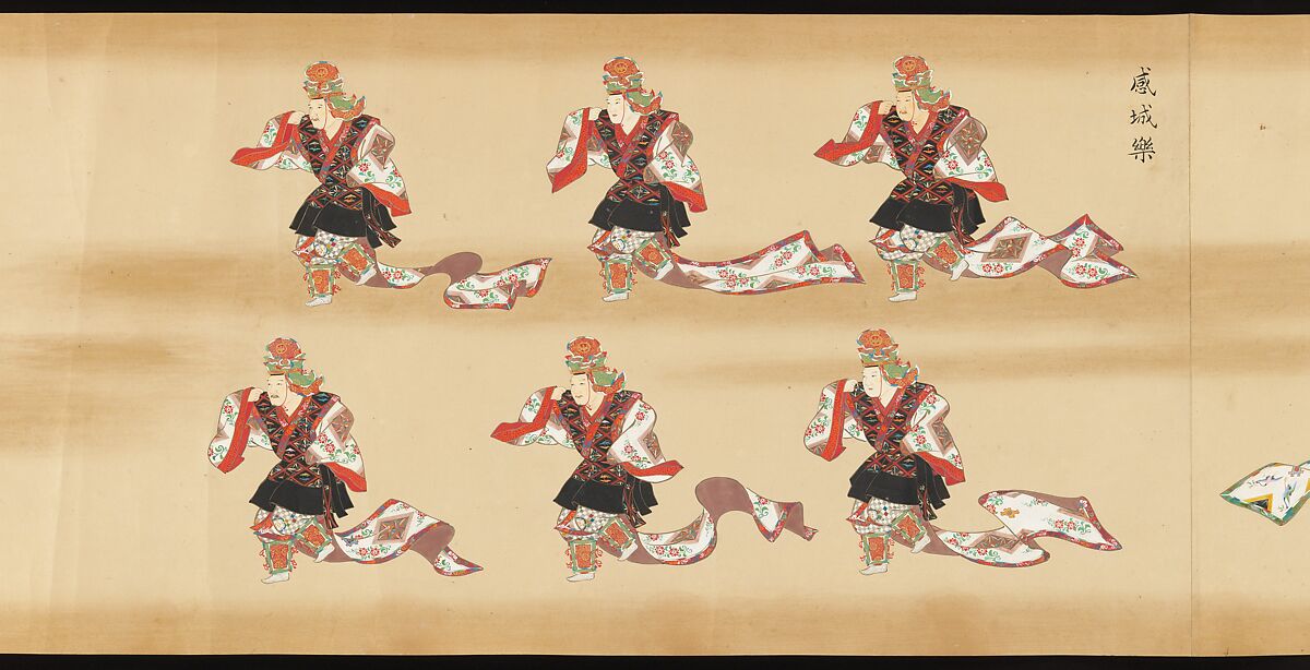 Bugaku Scroll, Handscroll from set of two; ink, color, and gold on paper, Japan