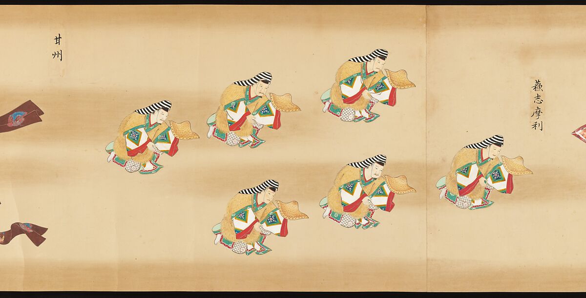 Bugaku Scroll, Handscroll from set of two; ink, color, and gold on paper, Japan