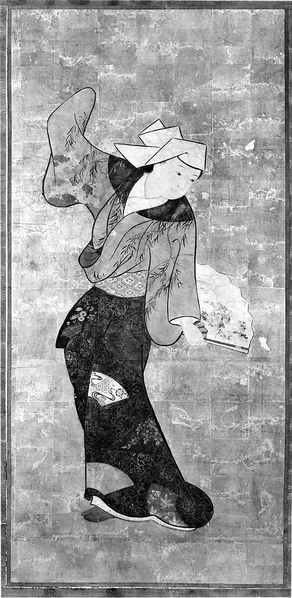 Dancers, Six-panel folding screen; ink, color, and gold on paper, Japan