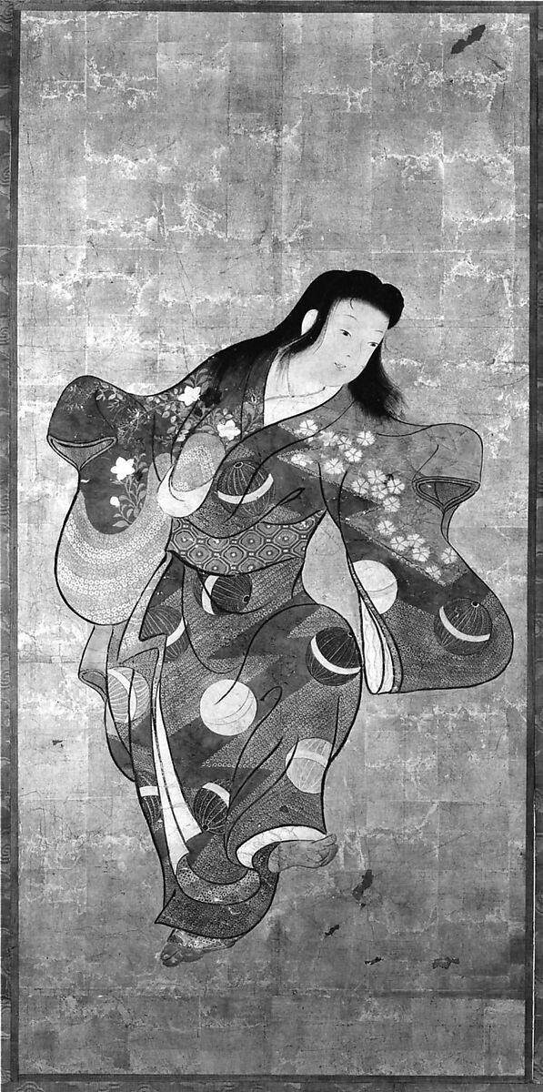 Dancers, Six-panel folding screen; ink, color, and gold on paper, Japan