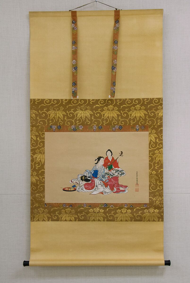 Three Beauties, Nishikawa Sukenobu (Japanese, 1671–1750), Hanging scroll; ink and color on paper, Japan