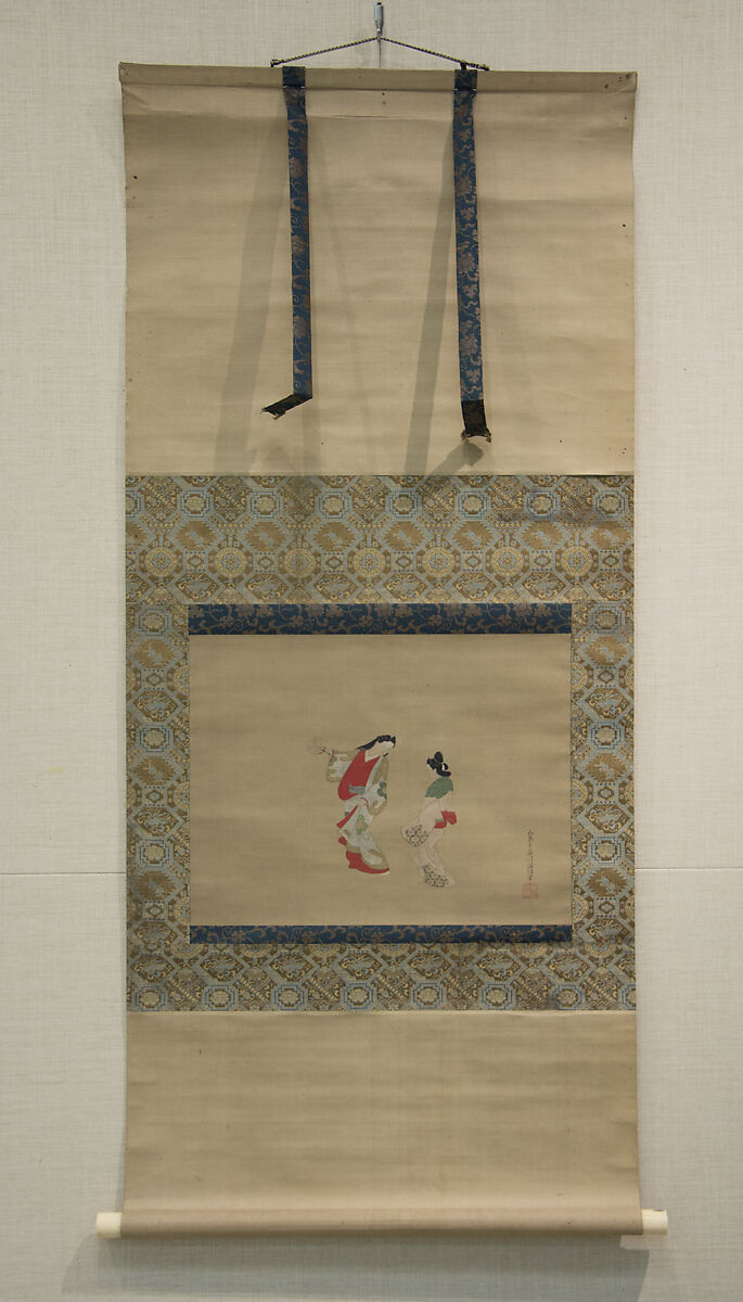 Woman and Attendant, Nishikawa Sukenobu (Japanese, 1671–1750), Hanging scroll; ink and color on silk, Japan
