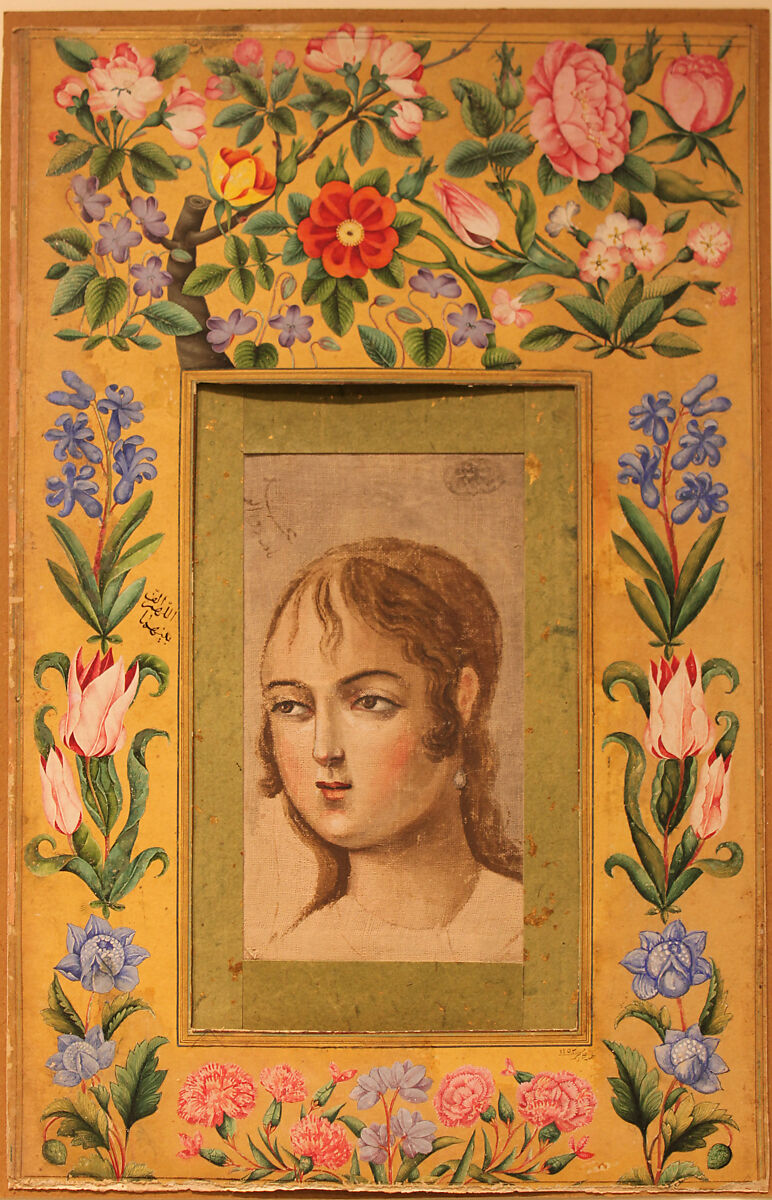 Painting of a Young Beauty, Painted by Muhammad Sadiq (Iranian, active 1740–90s), Ink, opaque watercolor, and gold on cloth 