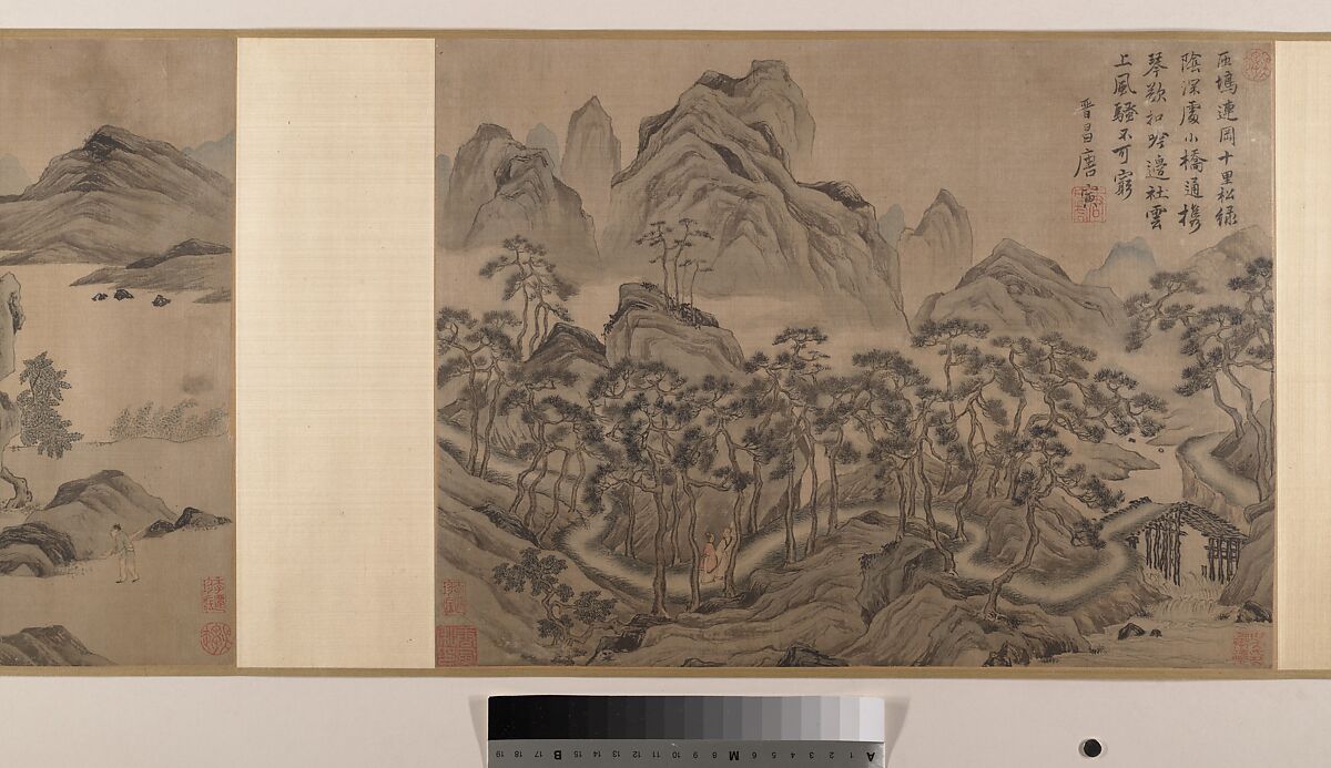 Landscapes, Tang Yin (Chinese, 1470–1524), Eight album leaves mounted as a handscroll; ink and color on silk, China
