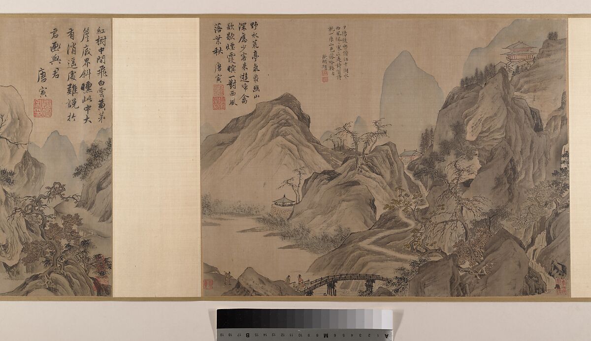 Landscapes, Tang Yin (Chinese, 1470–1524), Eight album leaves mounted as a handscroll; ink and color on silk, China