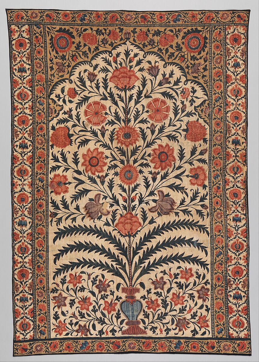 Panel from a Tent Lining, Cotton; plain weave, mordant-painted and dyed, resist-dyed
