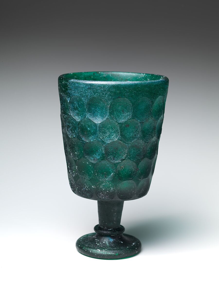 Footed Goblet, Glass; cast and facet cut 